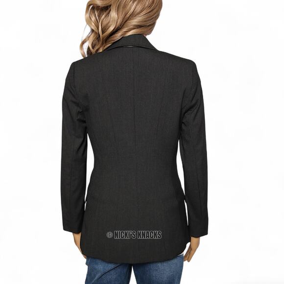 Elie Tahari Dark Charcoal Gray One Button Blazer Workwear Career Jacket Size 4 - Picture 6 of 12